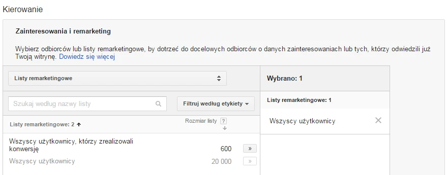 dodawanie listy remarketingowej dodawanie listy remarketingowej