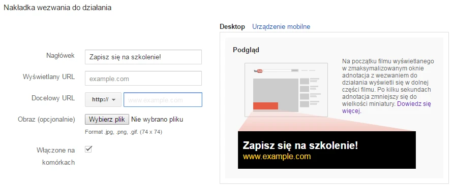 Nakładka z wezwaniem do działania Nakładka z wezwaniem do działania