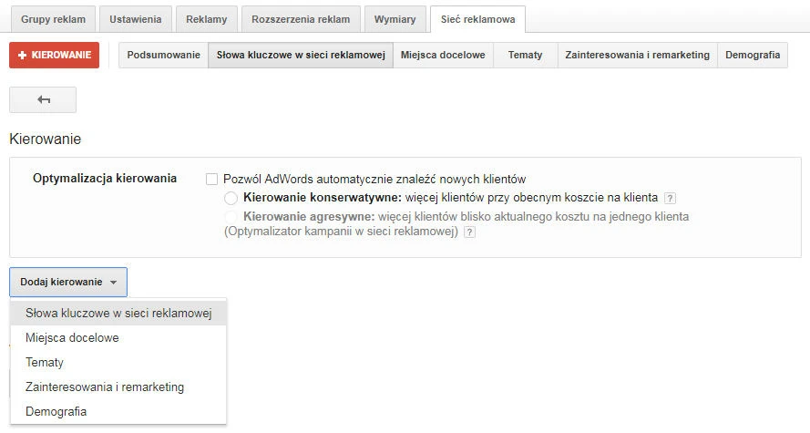 opcje kierowania opcje kierownia
